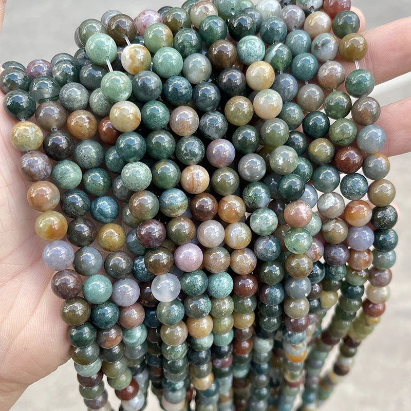 حبة مستديرة عقيق هندية طبيعية لصنع الحلي ، فاصل ، إكسسوار سهل الاستخدام ، بيع بالجملة ، 4 ، 6 ، 8 ، 10 ، 12: 50