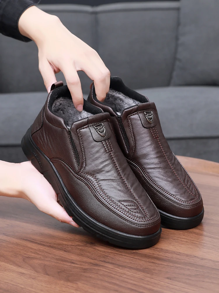 

Тканевая обувь, мужская хлопковая обувь, зимние утолщенные бархатные теплые туфли для папы, нескользящие повседневные хлопковые ботинки на мягкой подошве для пожилых людей