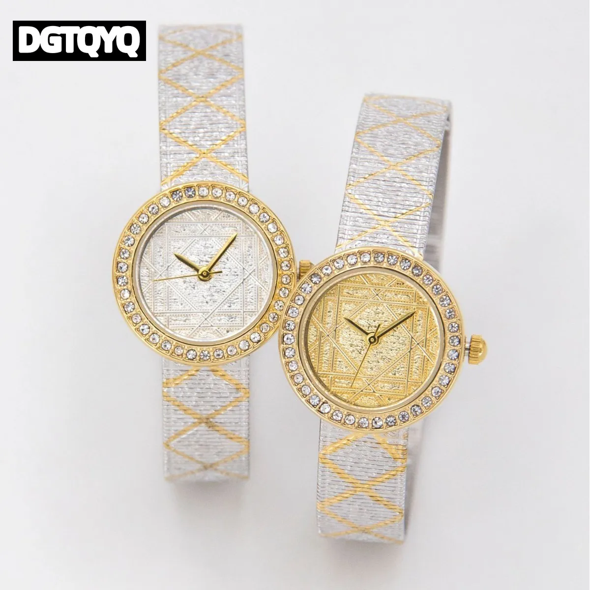Classic Rattan Grid Embossed Small Gold Women's Quartz Watch Rhinestone Steel Strip Business Watch for Girls reloj para mujer