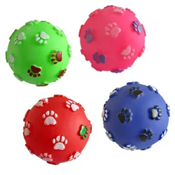 Rubber Pet Dog Paw Print Ball Toy Sound Squeaky Squeaker Dog Cat Chew Interactive Ball Squeak Playing Toy 7cm