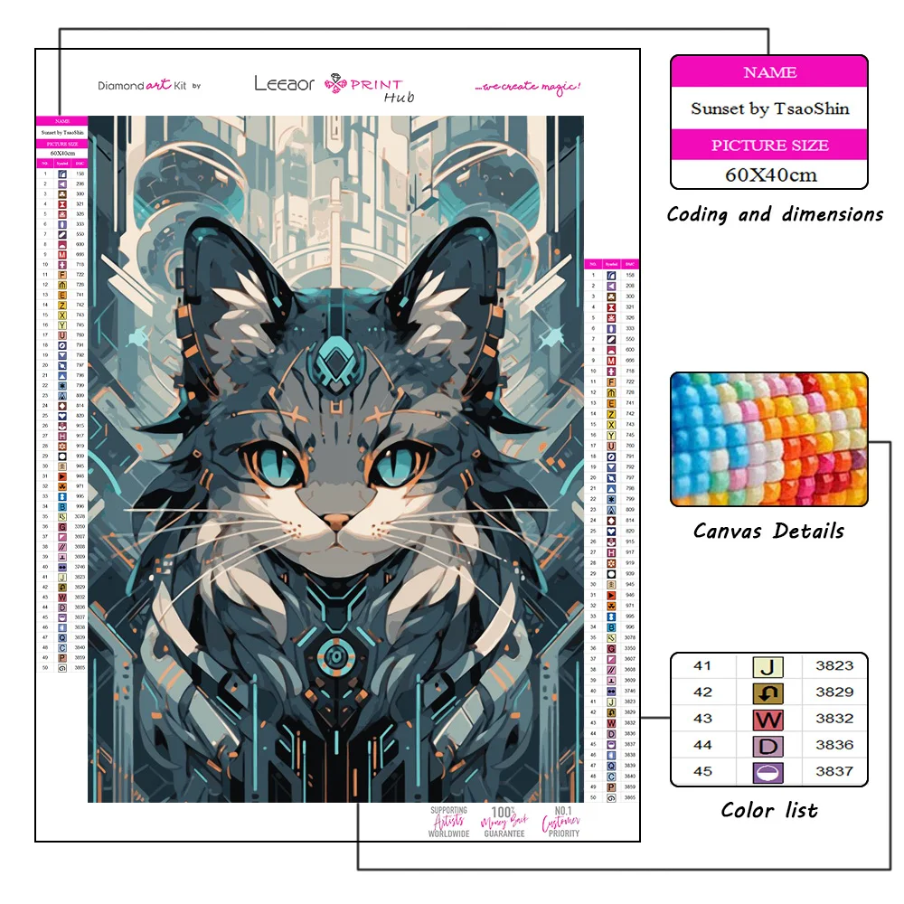 Tech Cat Diamond Painting New Collection 2024 Full Round Diamond Mosaic Picture Cross Stitch Kit Cute Personality Art Home Decor