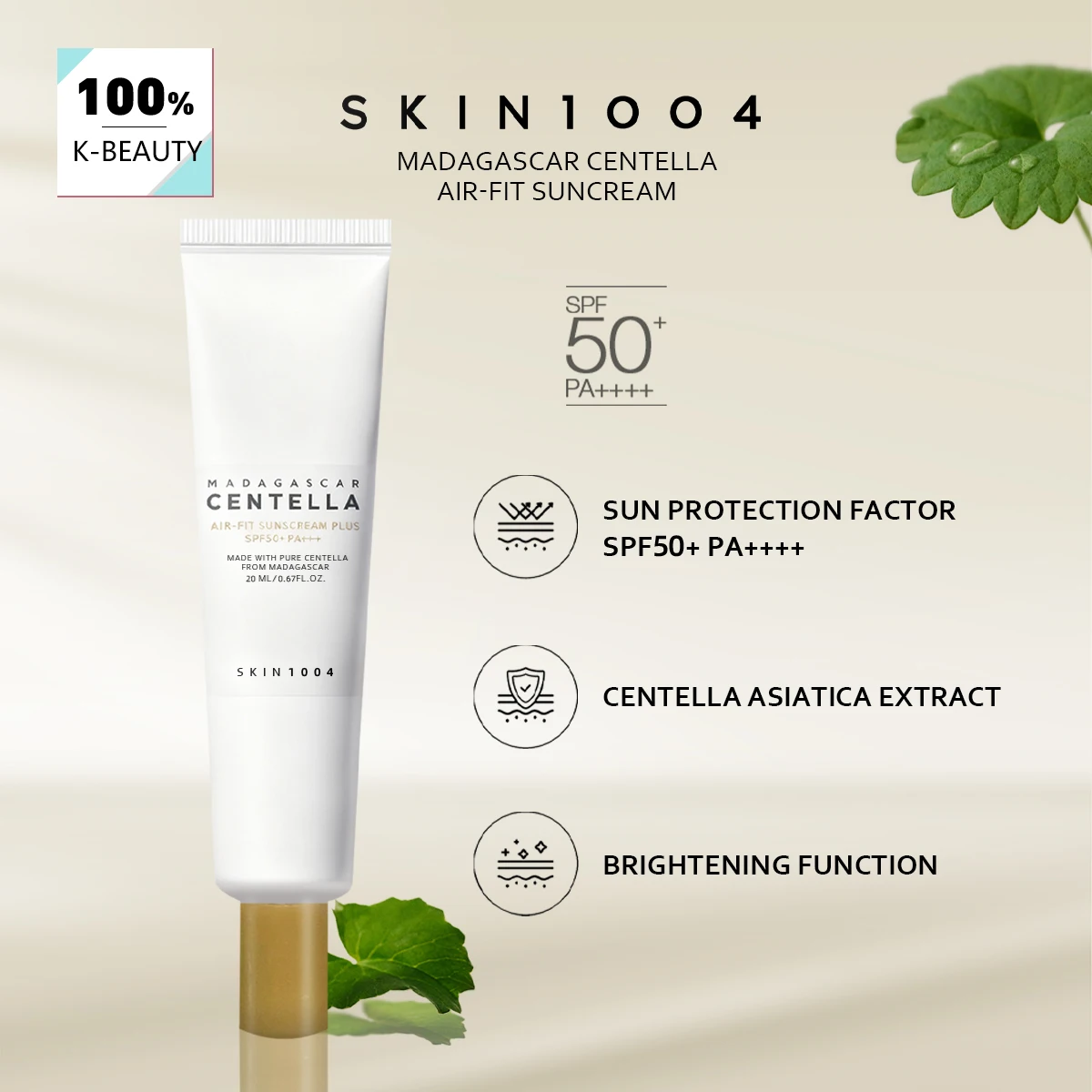 

SKIN1004 Воздушный солнцезащитный крем Madagascar Centella 20 мл, легкая текстура, быстро впитывается, нежирный, K-красота, корейский макияж