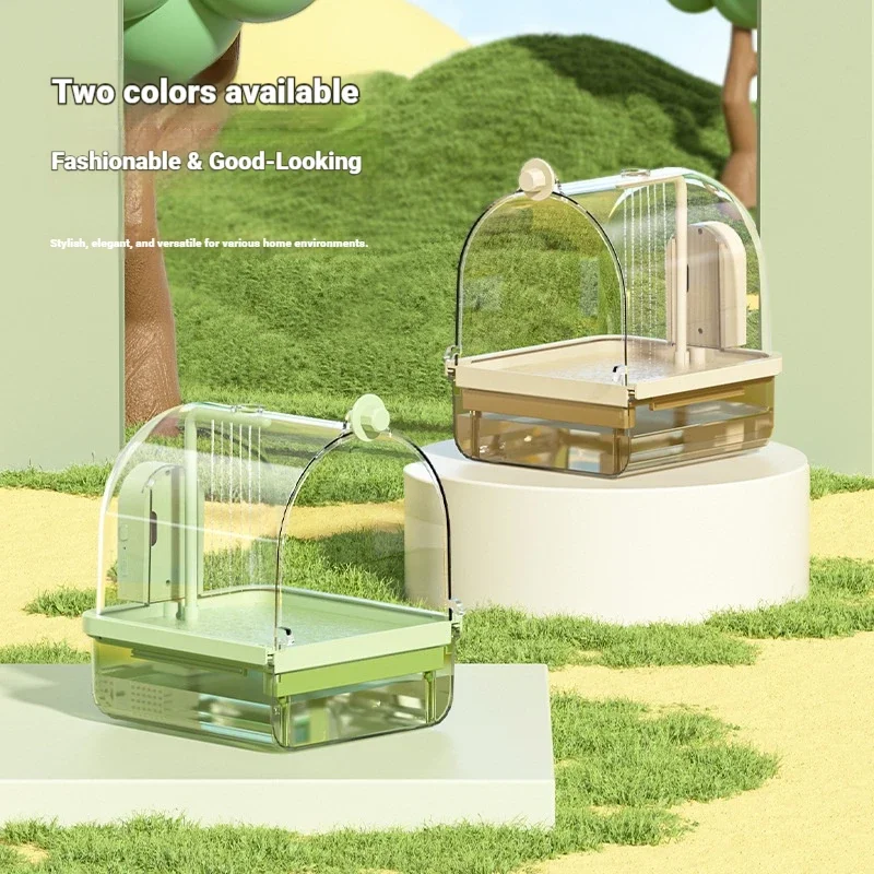 

Clear Hanging Bird Bath With Auto Sensing Water Circulation Functional Parrot Shower Box Easy Clean For Bird Cage Accessories