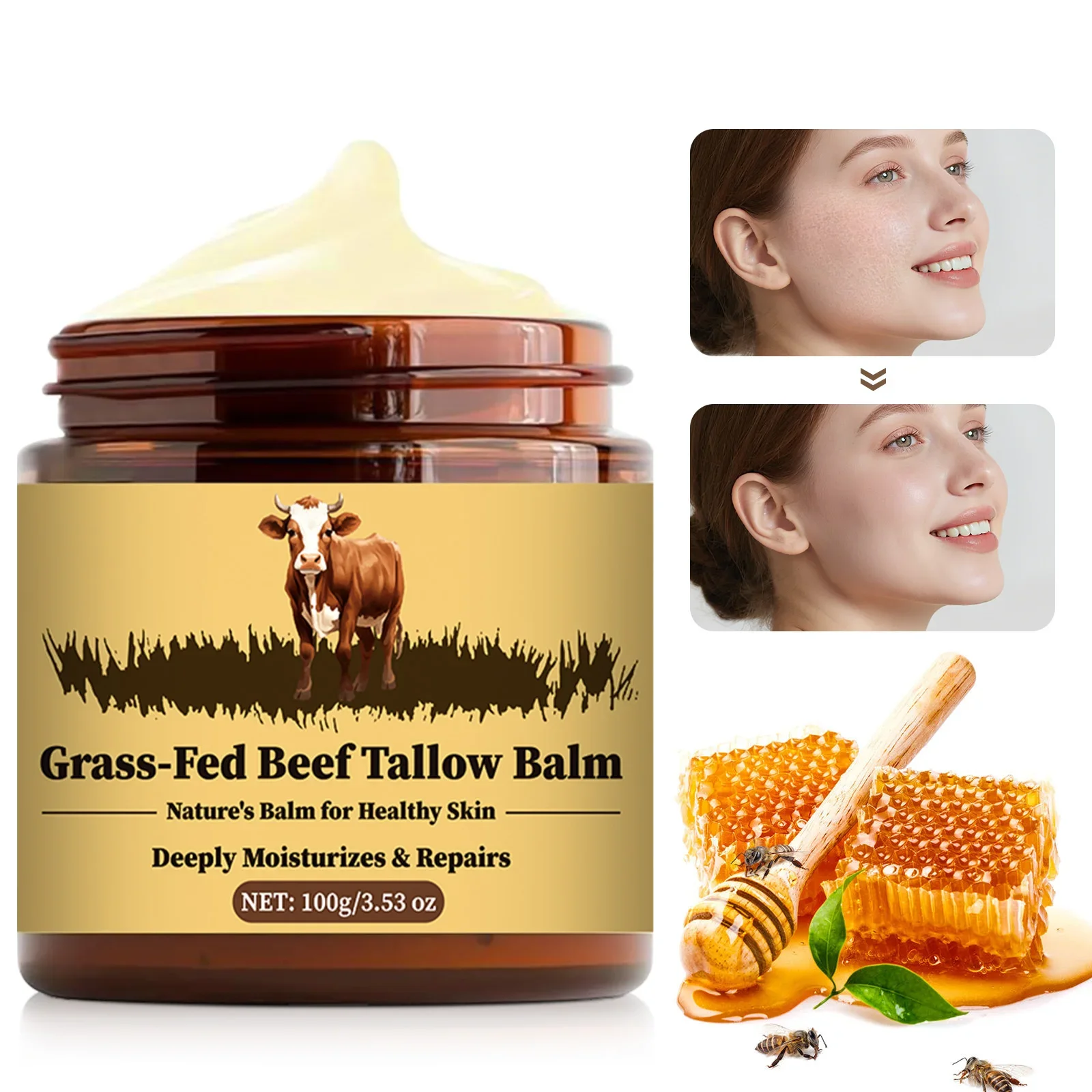 Beef Tallow Face Cream Facial Elasticity Nourishing Smooth  Facial Skin Firming Increase Lasting Moisturizing Soothing Skin Care