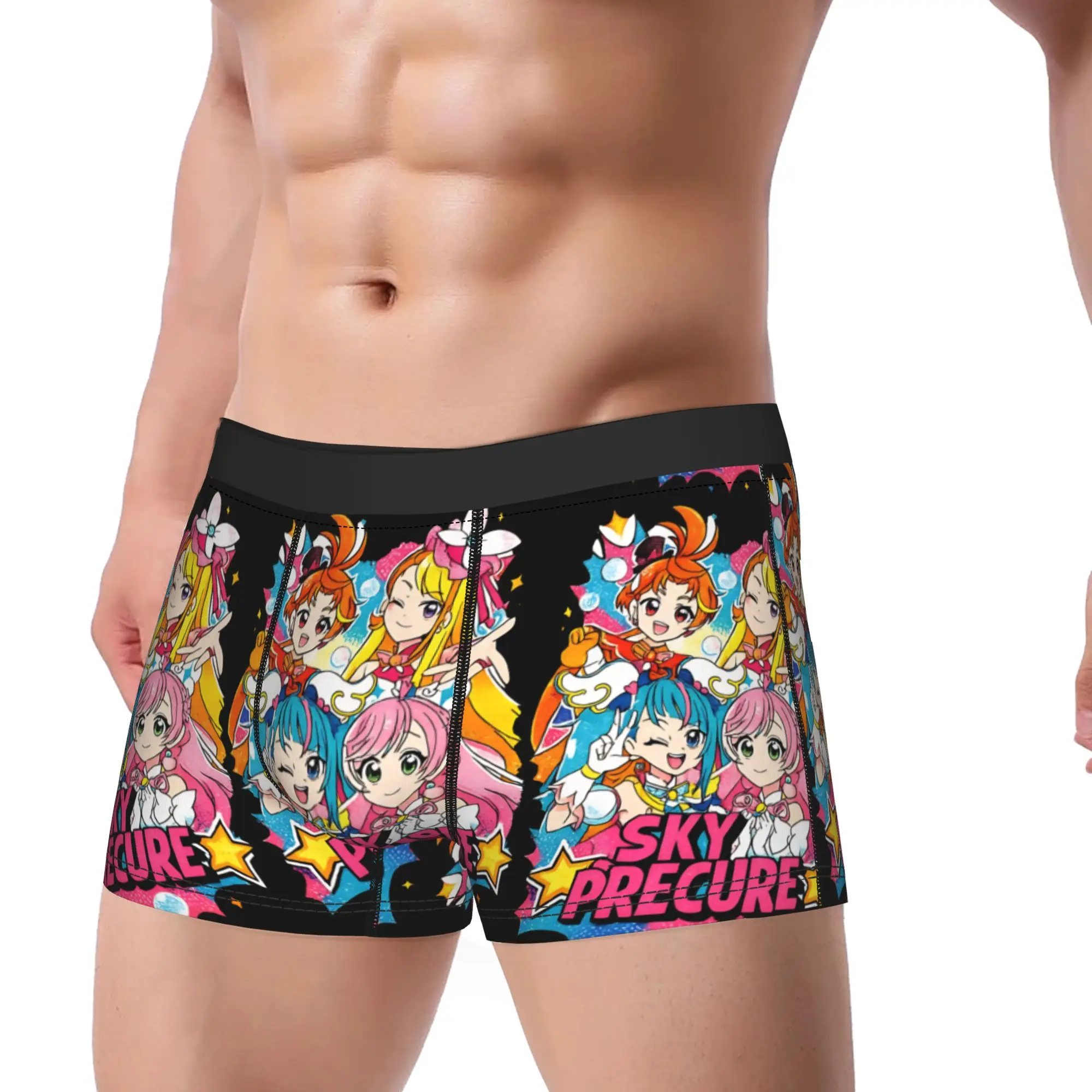 Sky Precure Four Girls Anime Poster Underwear  Novelty Underpants Printed Shorts Briefs For Men Pouch Plus Size Boxer Shorts