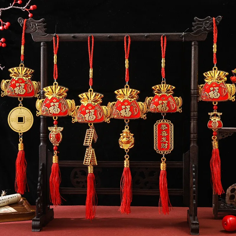 

6pcs Chinese New Year Hanging Decor,Spring Festival Pendant Decorations Fu Character Chinese Tassel Ornament for Home Car Trees