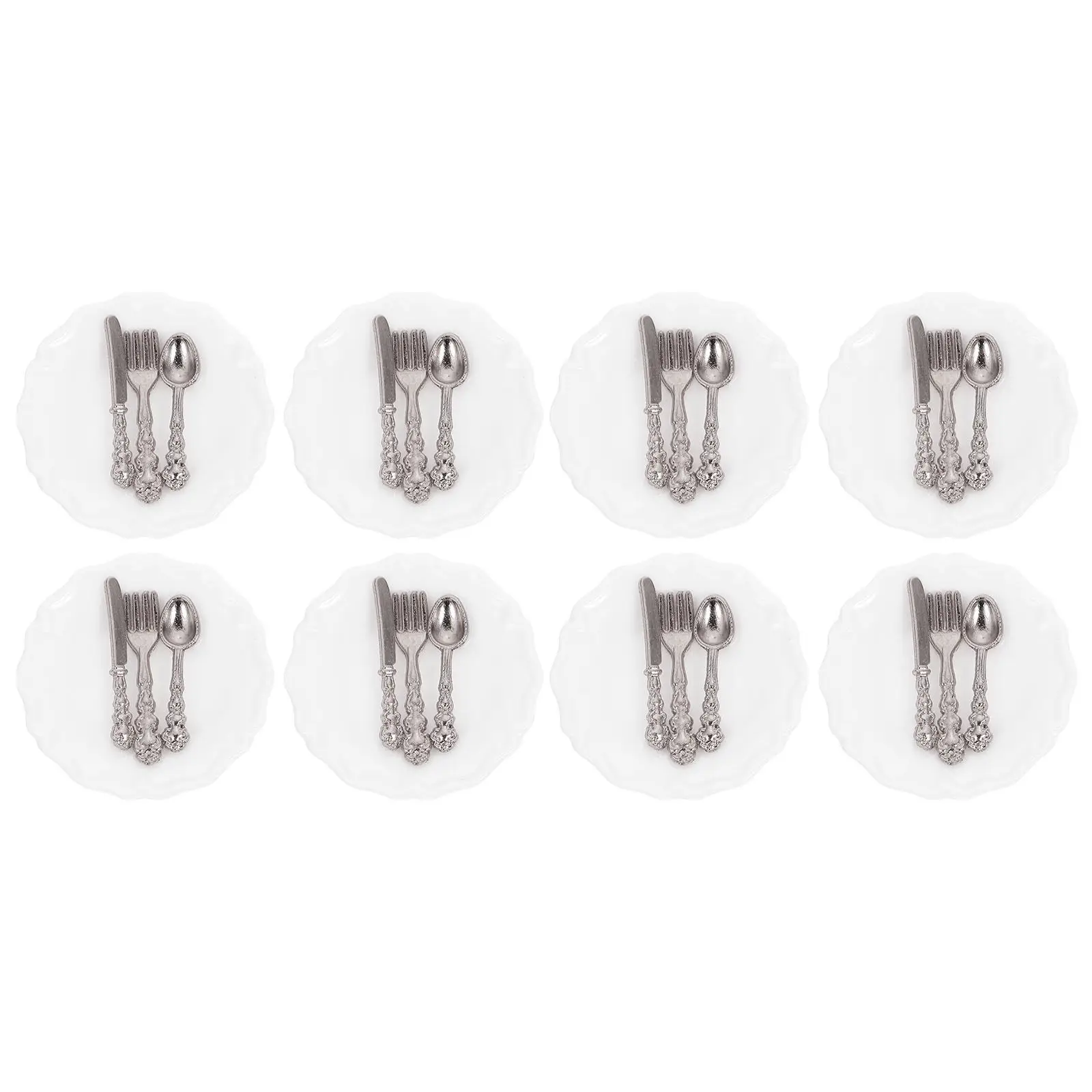 

8 комплектов миниатюрной посуды для кукольного домика: керамические вилки и ложки из сплава, аксессуары для маленькой кухни, миниатюрная посуда