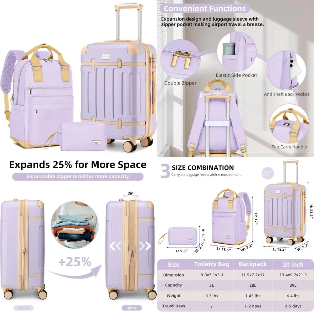 

Расширяемый комплект багажа из трех предметов с замком TSA, твердый корпус, колеса, одобренный авиакомпанией для путешествий