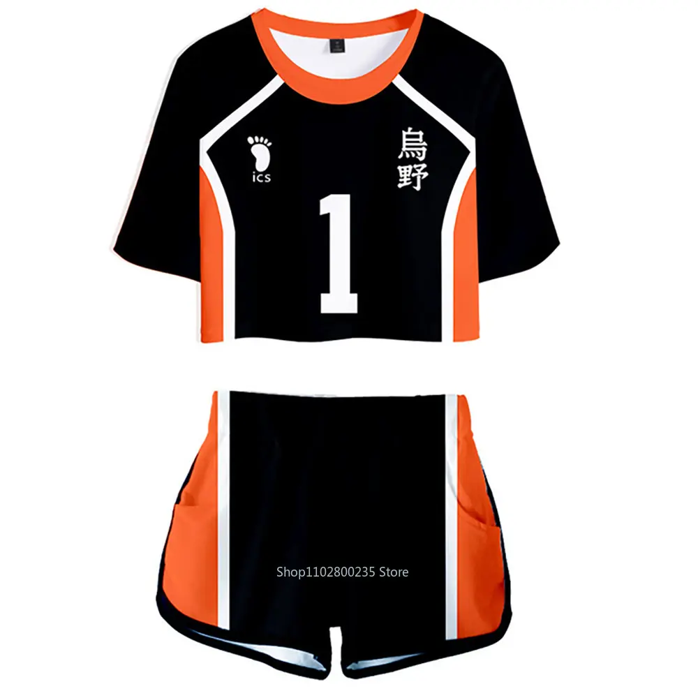 Haikyuu!! T-Shirt Shoyo Cosplay Costume Hinata Shyouyou Uniform Karasuno High School Volleyball Club Women Short Sleeve Shorts