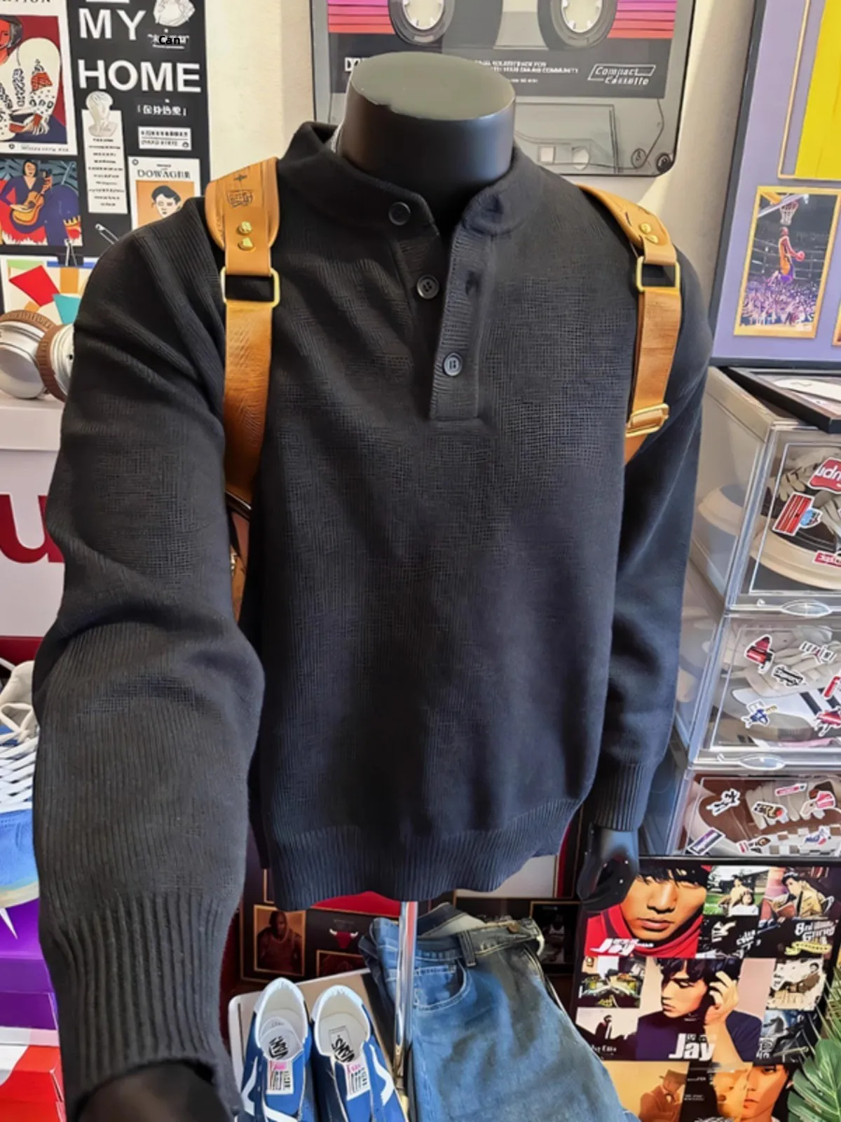 

ay American Retro Henry Collar Men's Knitwear Winter Lazy Cleanfit Inner Wear Base Layer Outerwear Casual Loose Fit