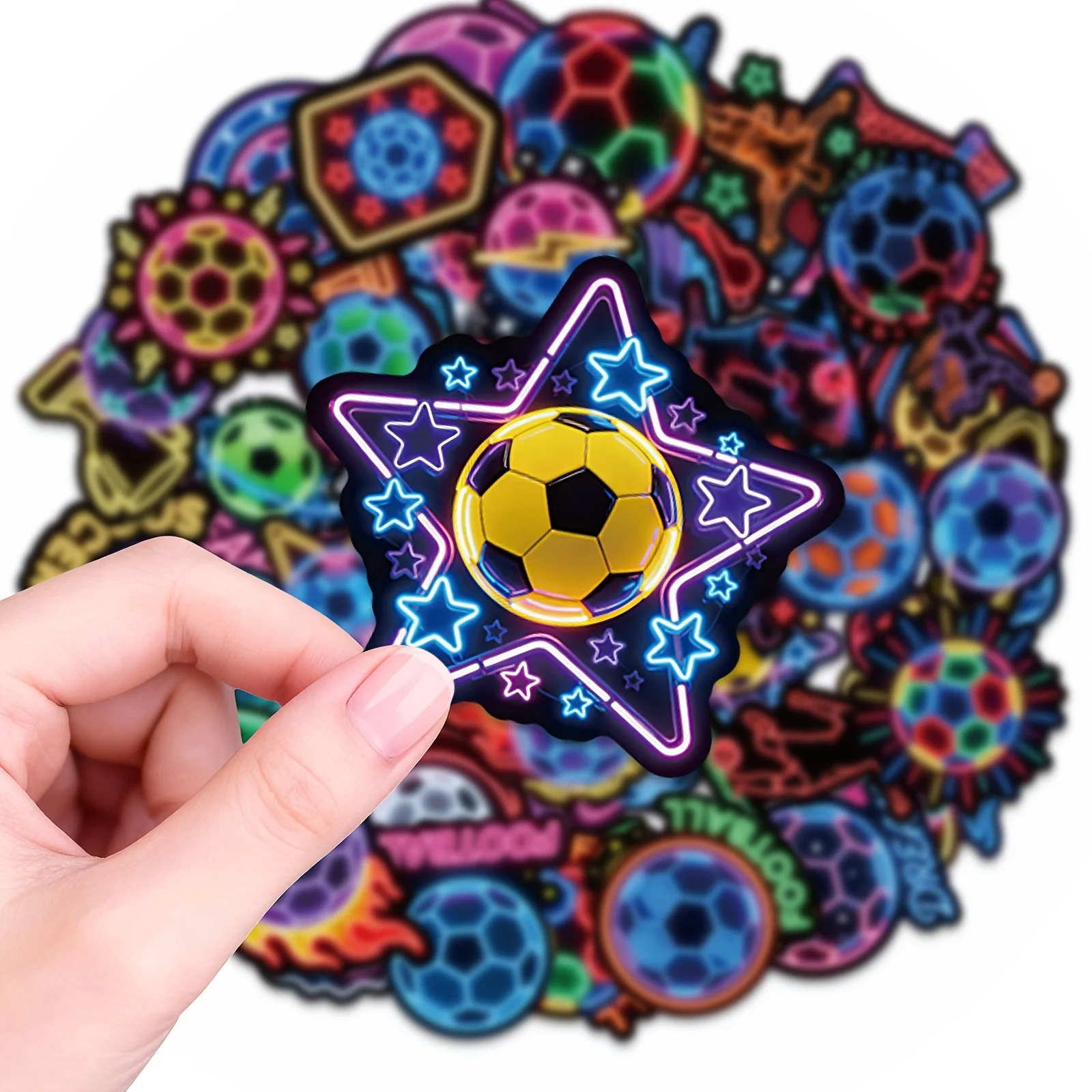 56Pcs Neon Soccer Stickers Cool Holographic Football Stickers for Birthday Party Favors Sports Themed Decor