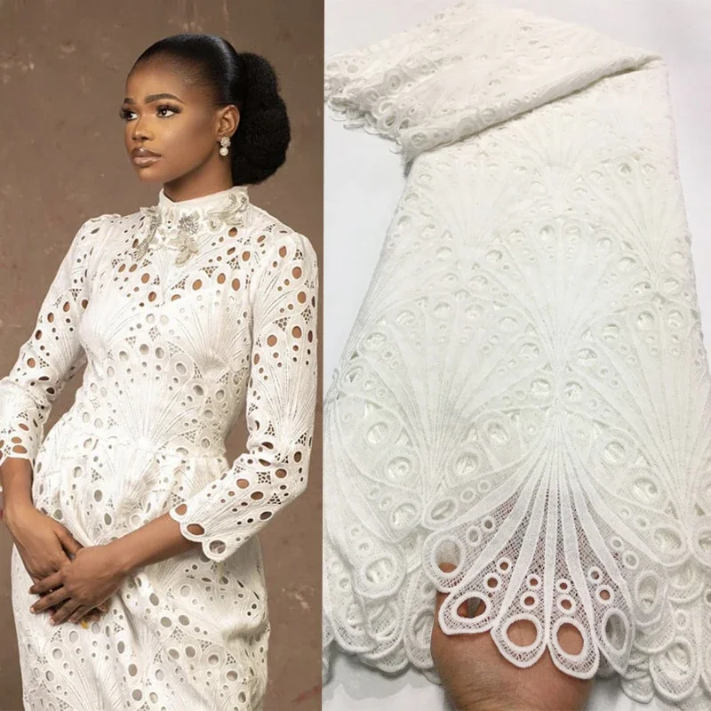 New Arrival African Lace Fabric 2024 Plain Off White Color African Cord Lace Guipure Lace Fabrics 5 Yards High Quality M10403