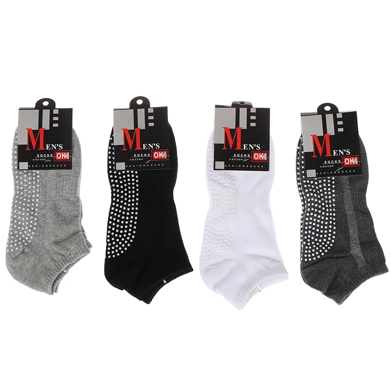 

1 Pair Men's Cotton Non-slip Yoga Socks With Grips Breathable Anti Skid Floor Socks For Male Pilates Gym Fitness Size 39-44