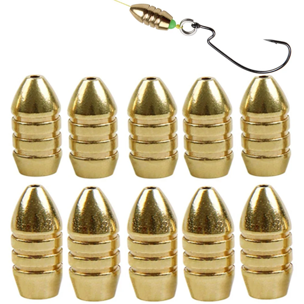 10Pcs Brass Fishing Weight Copper Bullet Sinker for Texas Carolina Rig Fishing Tackle Bass Trout lure Fishing Accessories