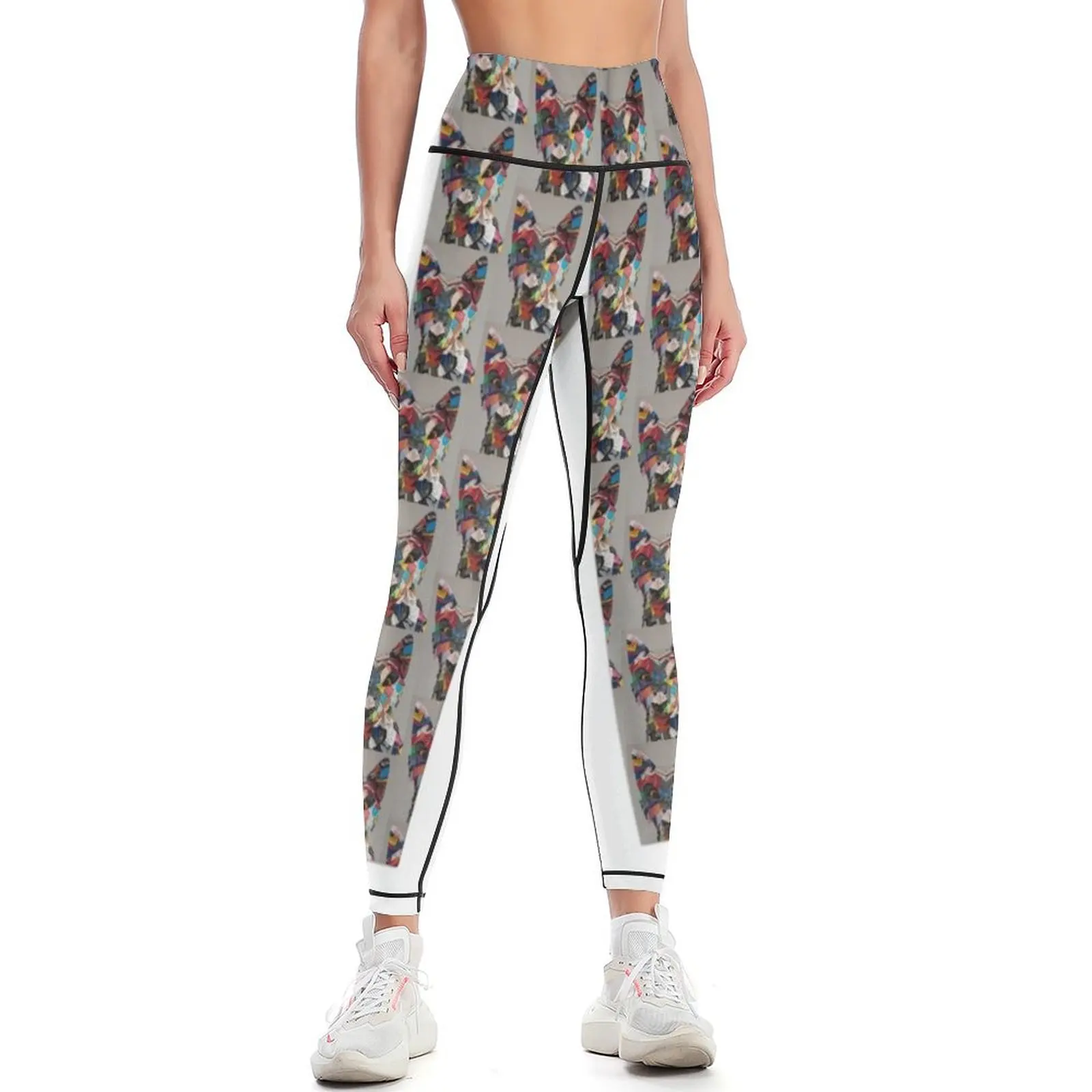 Dot's Patchwork Hund Leggings Damen Sport hose Jogging hose sportliche Frau Push-up Damen Leggings