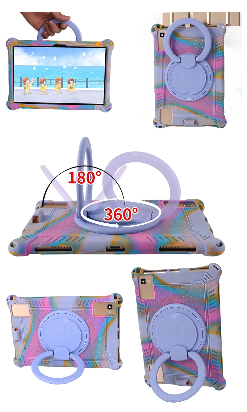 360 Rotating Case Universal For TCL Tab 10L Gen2 10HD 4G 10s 10.1 inch Stand Cover With Handle Grip Shoulder Strap Soft Silicone