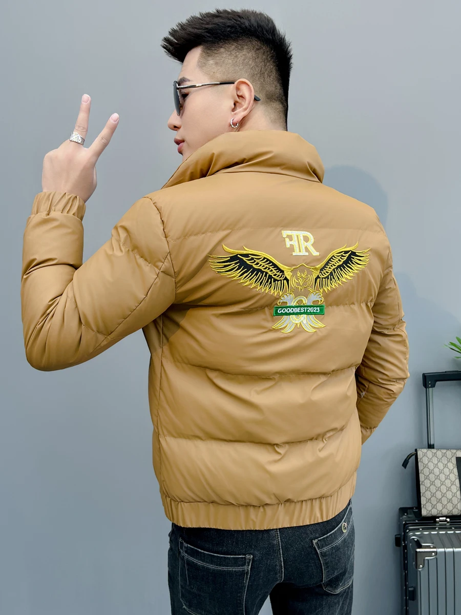 

Men's Winter Thickened Short Cotton Jacket Stand Collar Fashionable Youth Urban Style Polyester Fiber Inner Belt Zipper Closure