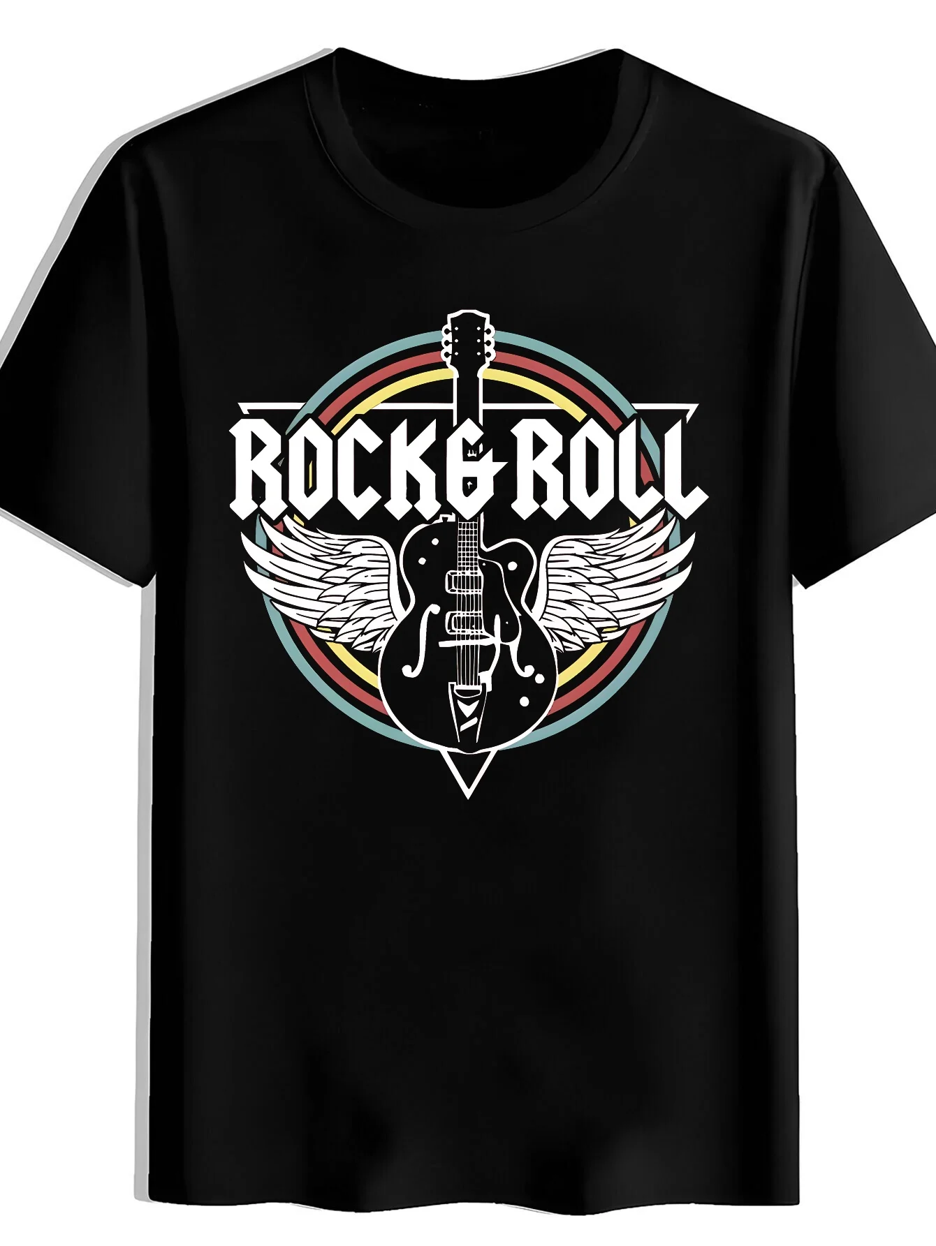 Guitar Wings Print Men'S Casual Round Neck T-Shirt, Soft Comfortable Wrinkle-Resistant Men'S Top, Machine Washable Non-Pilling, Easy Dry And Care High V Short Sleeve T-Shirt, Durable And Non-Deformable, Suitable for Daily Wear, Exercise, Dates