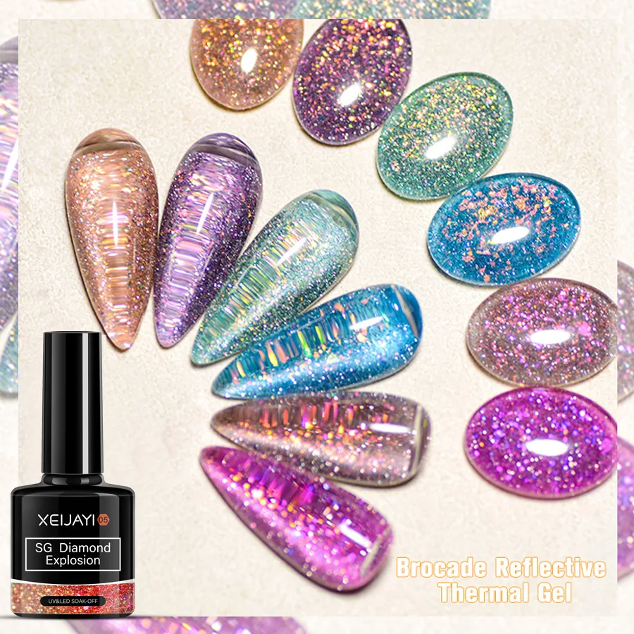 Reflexivo Glitter Gel Esmalte, Super Flash, Colorido, Diamante Piscando, Semi Permanente, Soak Off, Verniz Gel UV, 8ml