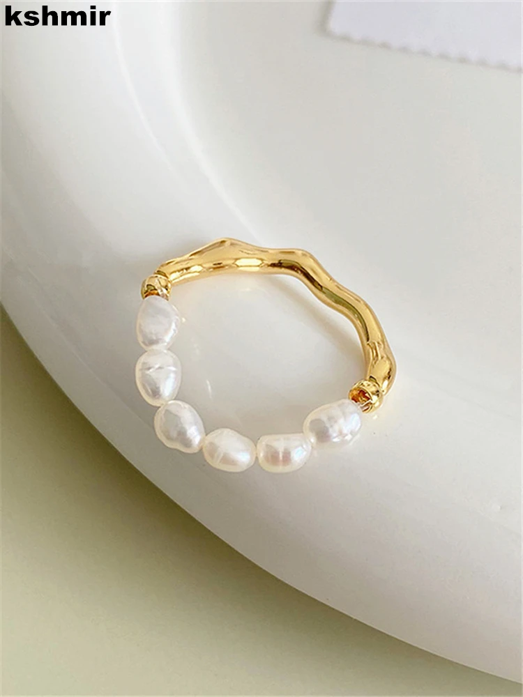 kshmir 2022 New Elastic freshwater pearl ring Women's exquisite simple ring jewelry accessories gift