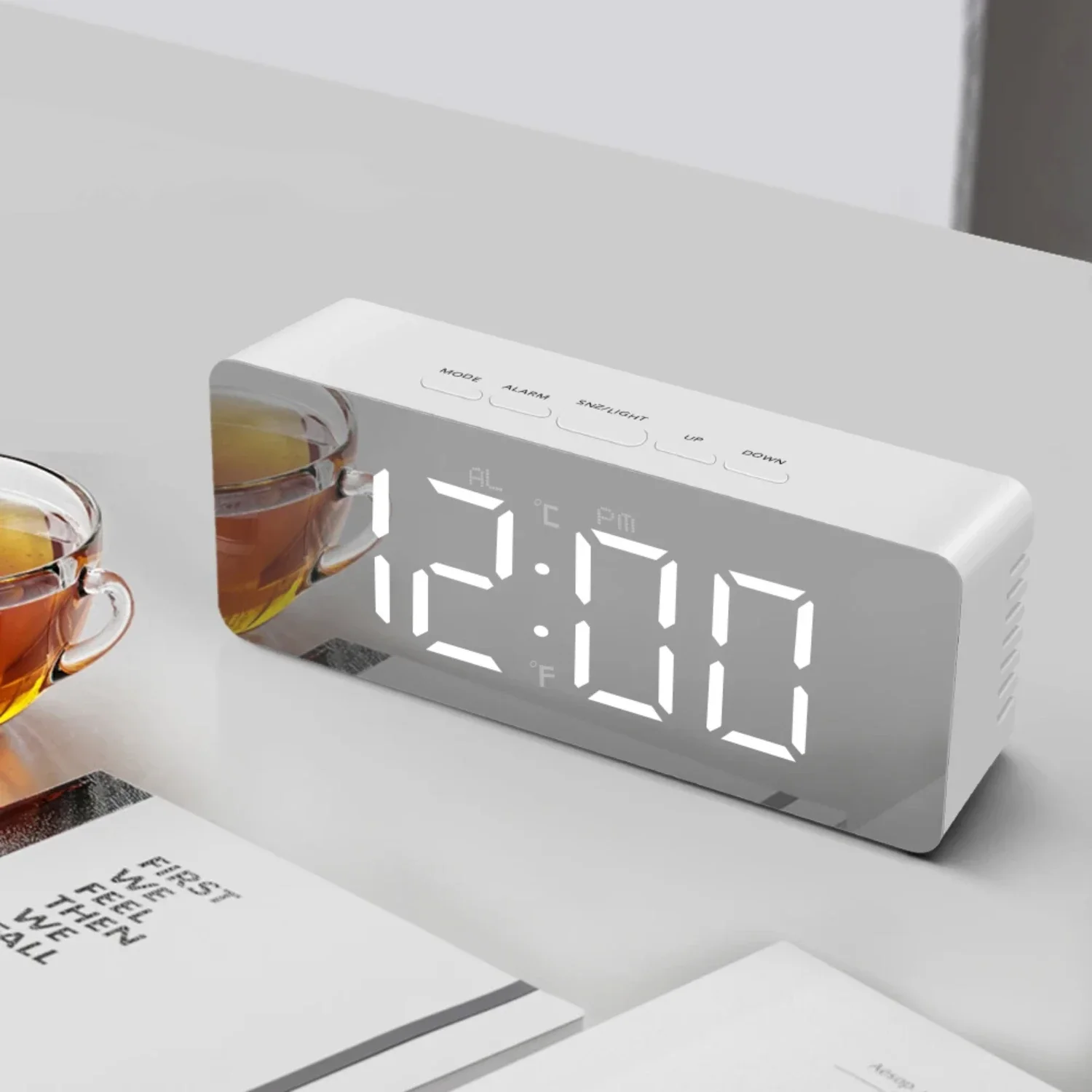 

Elegant, Stylish, and Modern USB Digital Table Alarm Clock - Sleek Timepiece with Convenient Touch Function for Office Desk or B