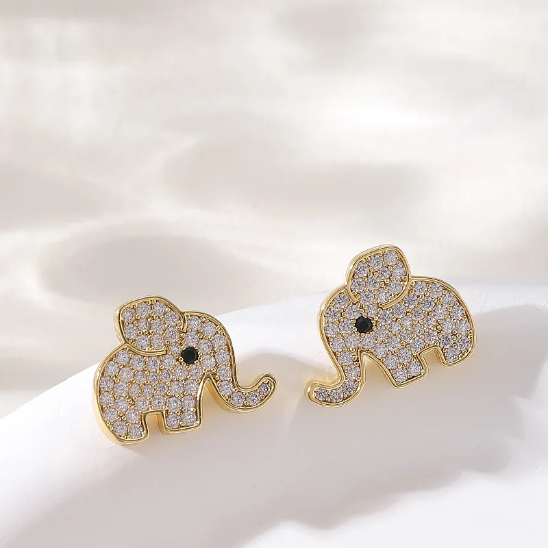 Stylish, exquisite and simple, full of diamonds, zircon elephant earrings, cute temperament, versatile earrings and earrings
