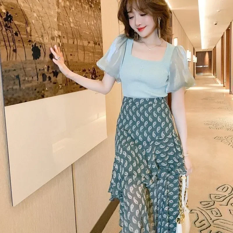 Short Sleeve Kawaii Women\'s Two Piece Set Skirt Beach Ruffles Korea Luxury Designer Clothing Trend 2024 Co Ord Female Outfits