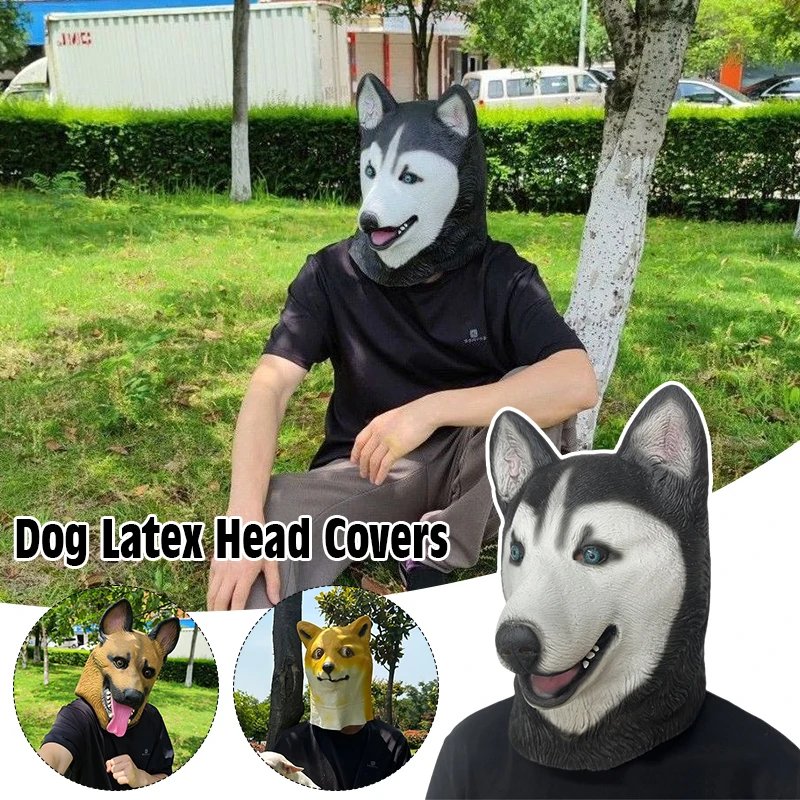 German Shepherd Dog Mask Latex Full Head Animal Mask Husky Masks Funny Halloween Costume Fancy Dress Party Props