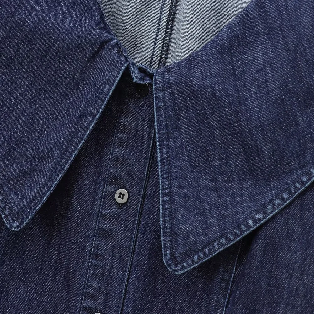 Autumn New Women's Fashion Casual Style Simple Long Sleeve Small Round Collar Short Style Slimming Denim Dress