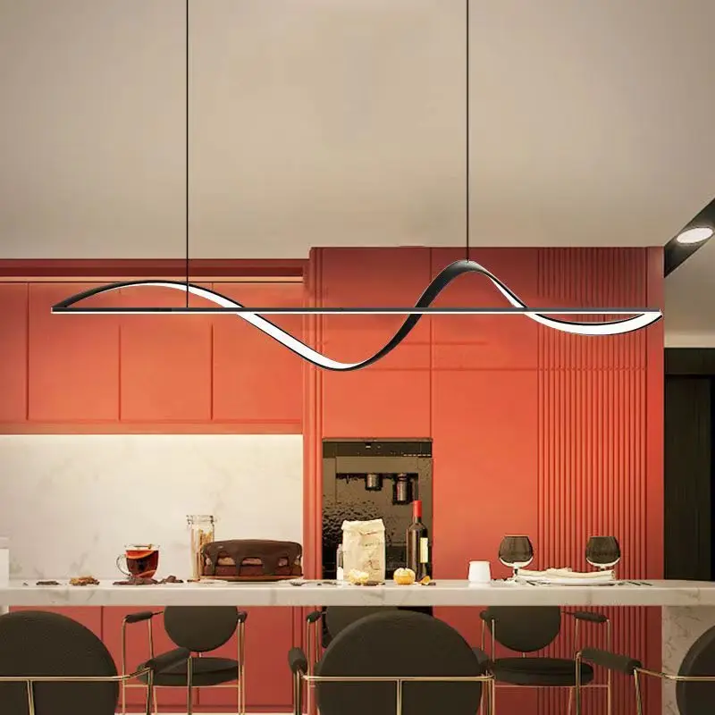 LED Pendant Lighting Hanging Adjustable Straight Rod Not Shine Dimmable Linear Chandelier Remote Kitchen Bedroom Dining