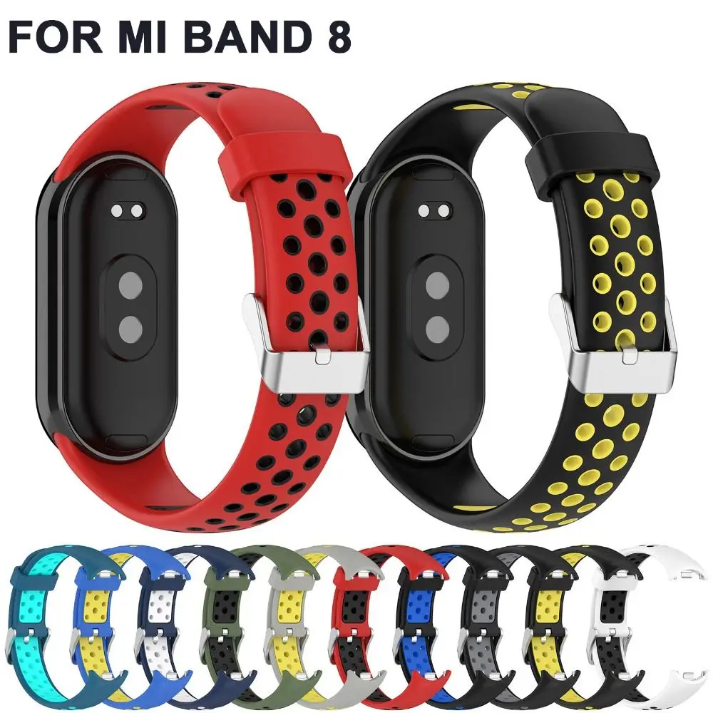 หัวเข็มขัดระบายอากาศสองสีเปลี่ยนสร้อยข้อมือสายรัดซิลิโคนสําหรับ Xiaomi Band 8