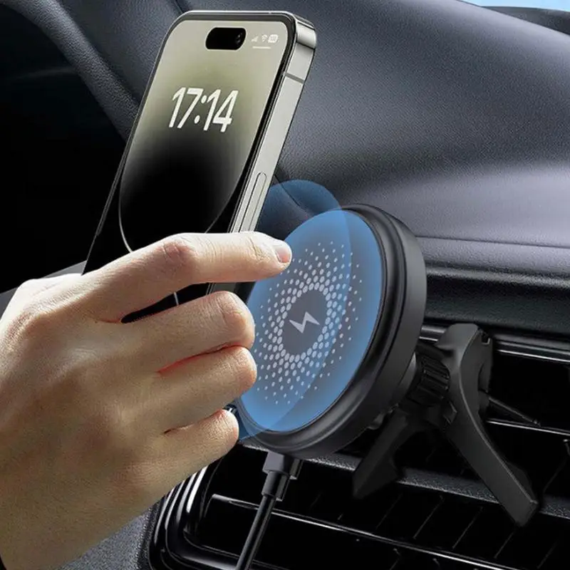 Car Wireless Charging Phone Holder Auto Phone Mount Magnetic Charger With Atmosphere Light Phone Fast Charging Stand For Truck