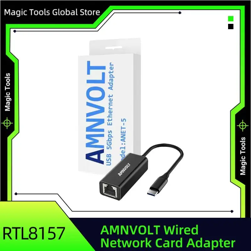 AMNVOLT  RTL8157 ANET-5 USB 3.2 to 5GbE Adapter Wired LAN Network Connection 5G, 2.5G, 1G, 100Mbps, 5000Mbps