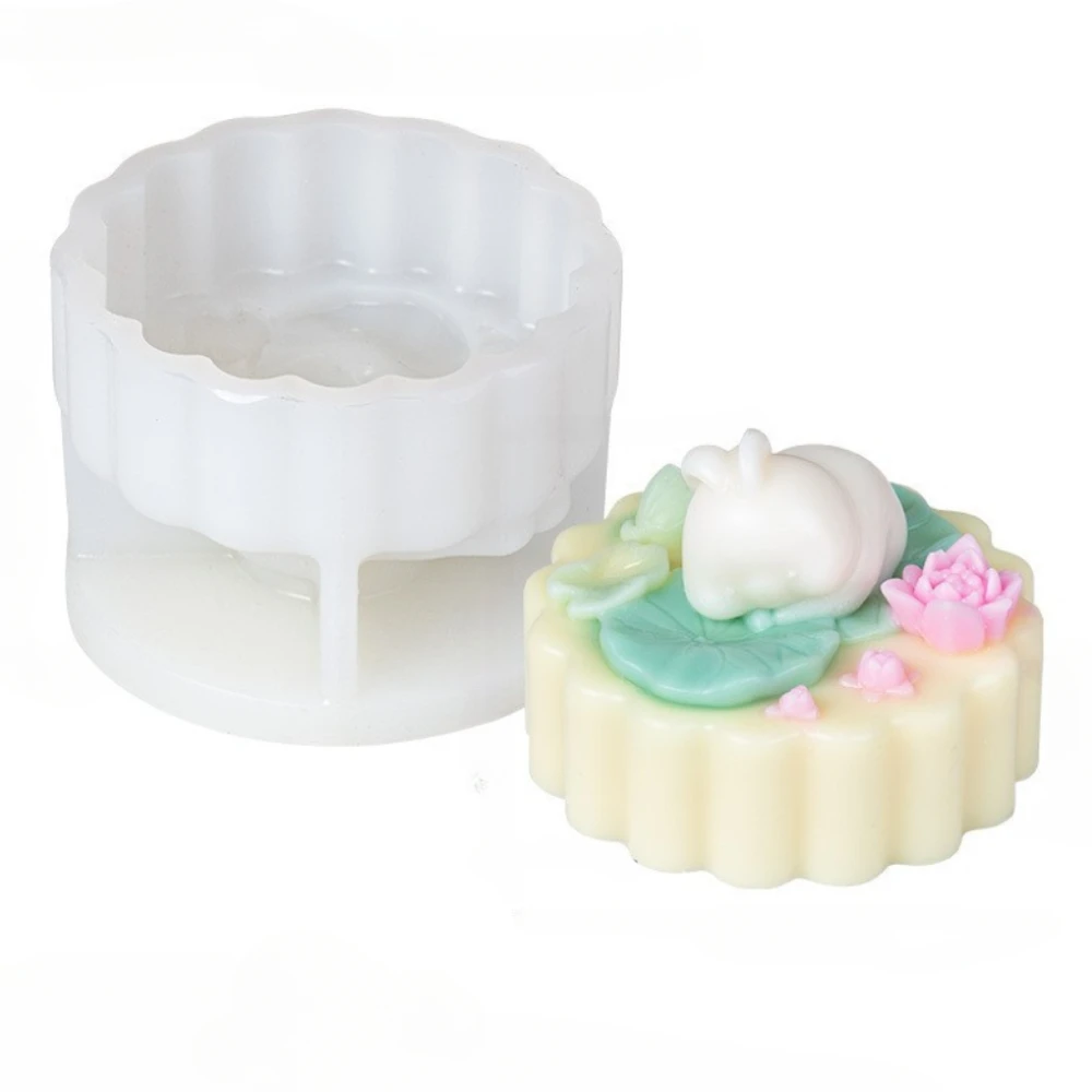 Beautiful Lotus Handmade Soap Silicone Mold Flower Rabbit Candle Mould Animal Gypsum Home Decor Bunny Moon Cake Mid-autumn Gifts