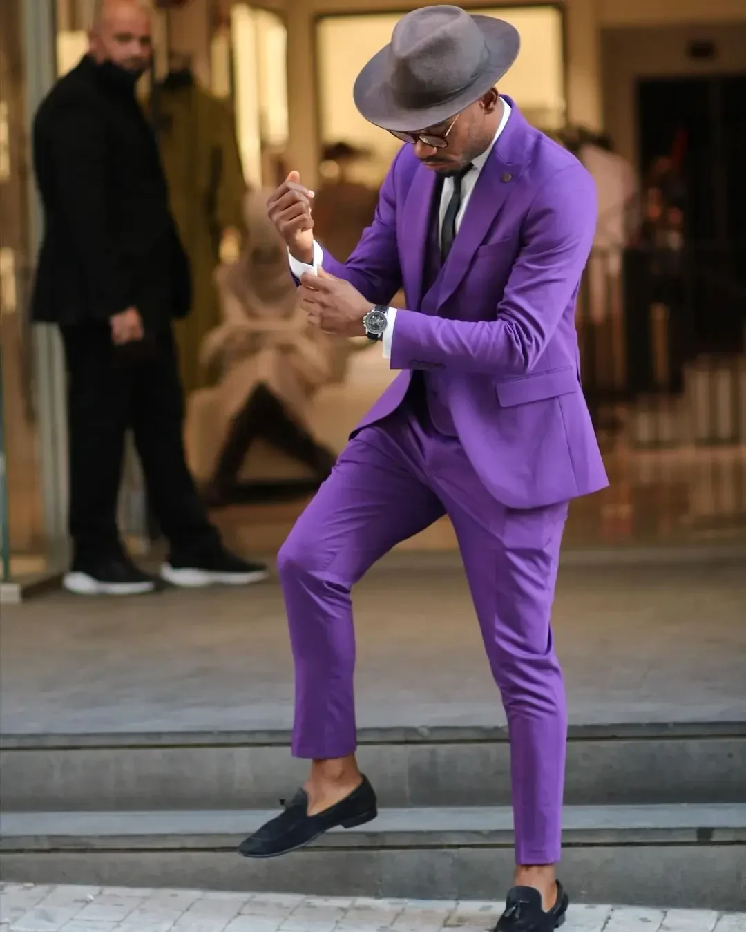 3 Pieces Purple Men Suit Blazer Vest Pants One Button Peaked Lapel Formal Business Slim Fit Formal Wedding Groom Costume Homme