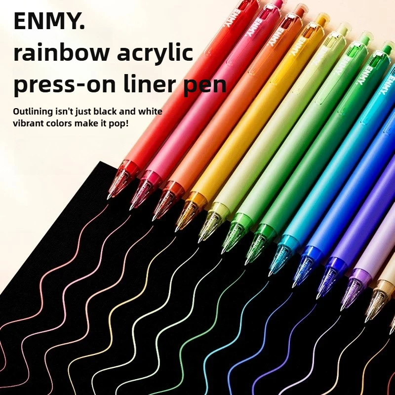 ENMY 48/6 Colors Acrylic Gel Pen 0.6mm Non Smudge Non Skip Rainbow Color Art Drawing Pen Stationery School Supplies PK Languo