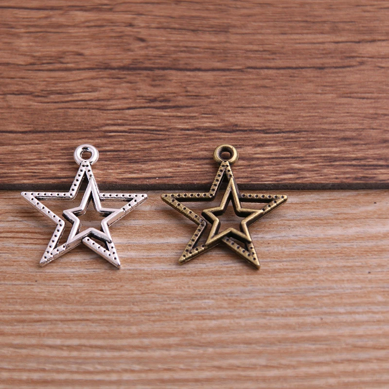 16pcs/lot 21*23mm Double Five-pointed Star Charms Two Color Pendants Jewelry Making DIY Handmade Craft