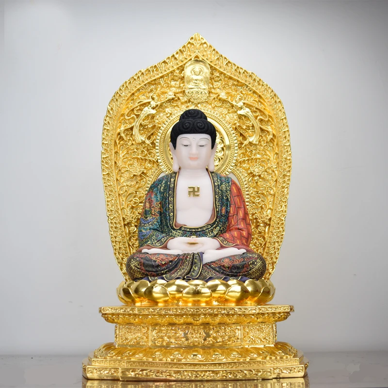 38CM Large gold buddha Southeast Asia Home store COMPANY TOP grade bless safe Good luck Sakyamuni buddha jade gilding God statue