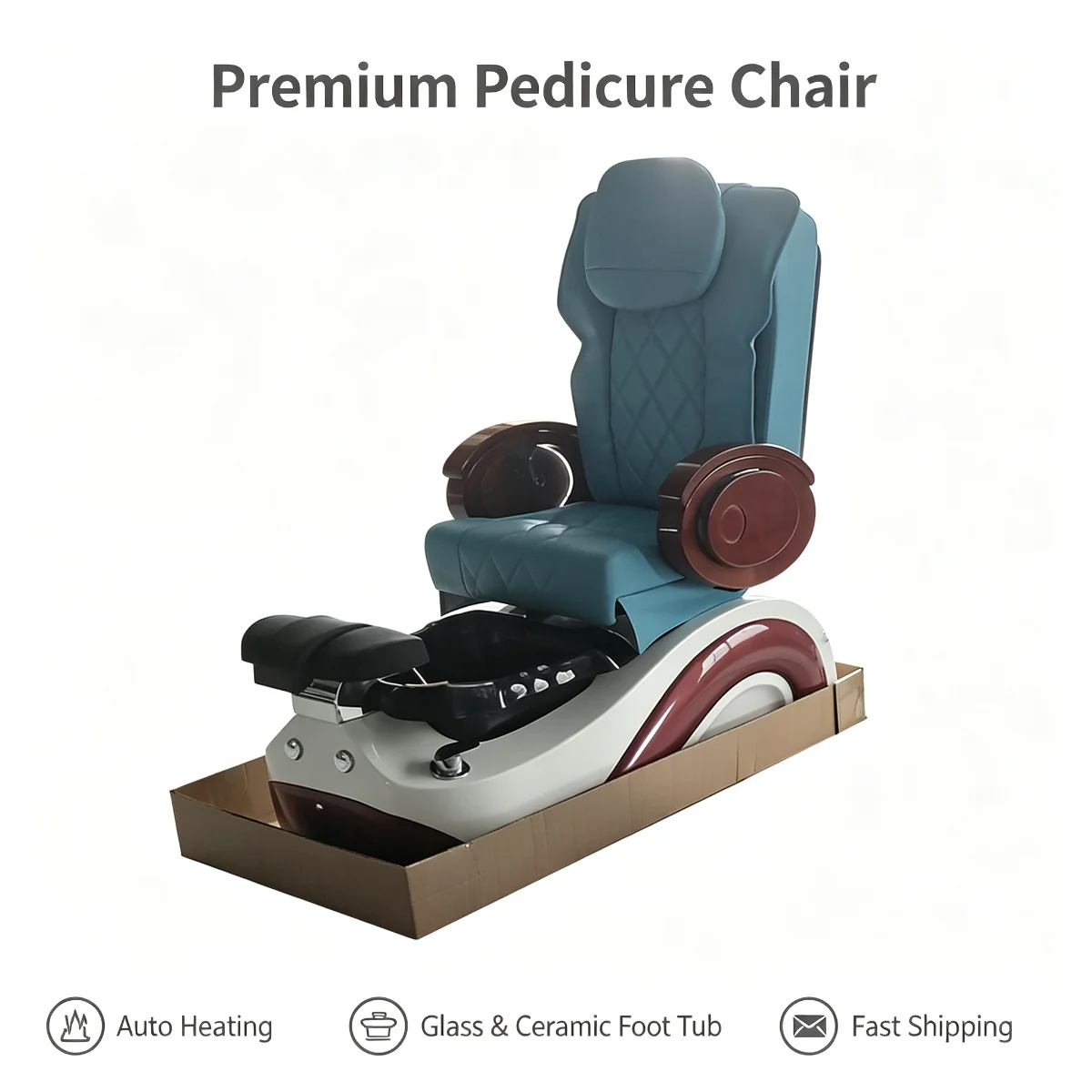 Premium Teal Electric Pedicure Chair Heated Foot Spa Massage Tub Hydrotherapy Professional Nail Salon Beauty Furniture