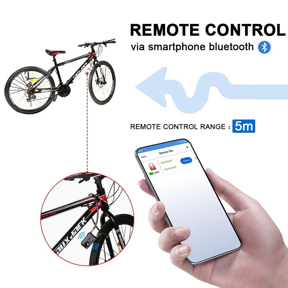 Wsdcam Bluetooth Motorcycle Bike Lock Alarm Waterproof Burglar Vibration Bike Alarm Lock APP Control Security Protection