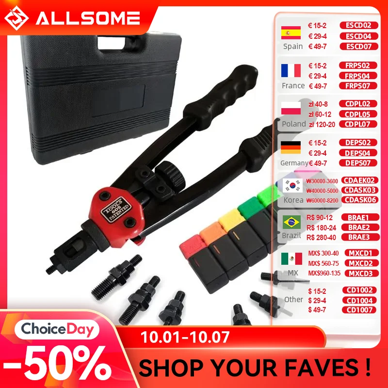 Allsome BT-605 Klinkhamer Gun Tool Hand Insert Rivet Nut Gereedschappenhandboek Opspandoorns M3 M4 M5 M6 M8 M10 M12 HT2597