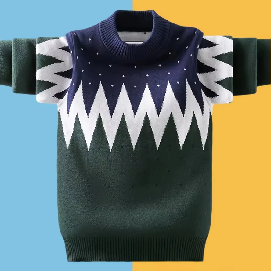 Teenager Boys Warm Sweater Autumn Winter Kids Jacquard Weave Knitted Pullovers For Children's Age 5-15 Years Clothes