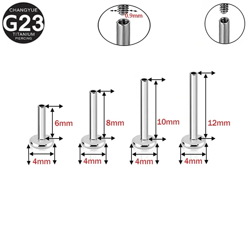 10PC G23 Titanium Piercing Internal Thread Earrings Rod Labret Stud Ear Lip Nose Septum Ring Tragus Body Jewelry Accessories 16G