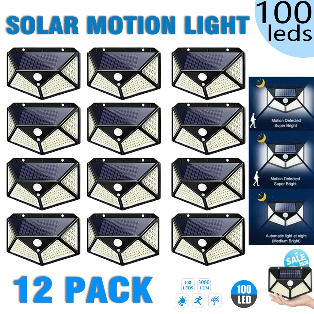 

2/4/6/8/12Pcs 100 LED Solar Wall Light Outdoor Solar Lamp PIR Motion Sensor Solar Powered Sunlight Street Light for Garden Light