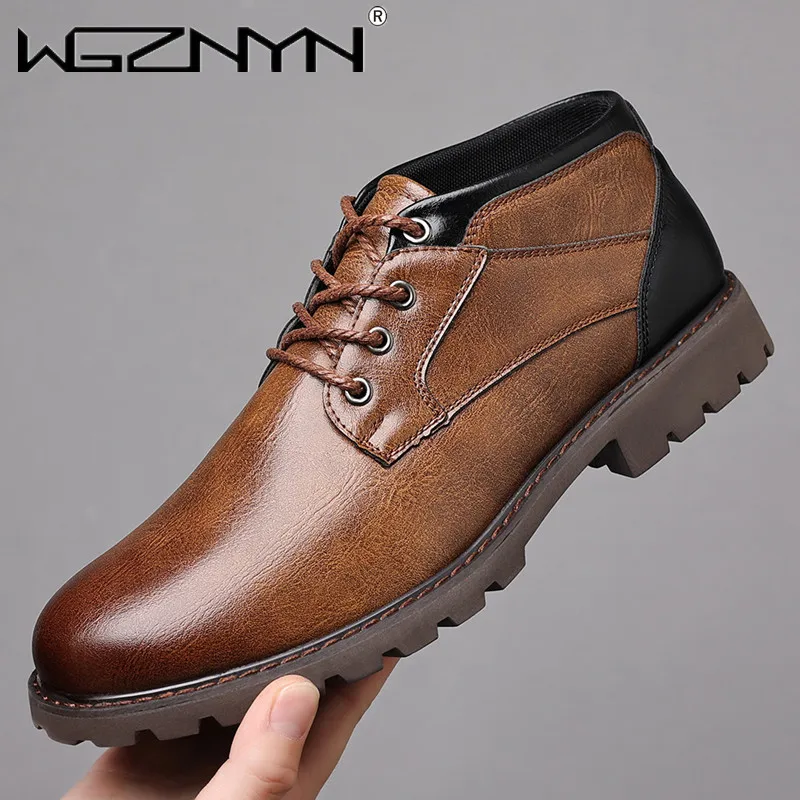 جديد فاخر خمر الرجال الأحذية الخريف الشتاء أحذية عالية الجودة الرجال الأحذية الجلدية الجانب سستة الرجال الكاحل بوتاس حجم كبير 39-48