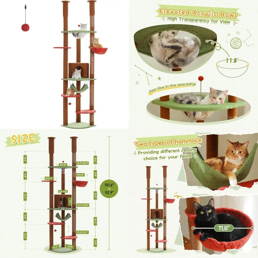 

Кошачья башня с регулируемой высотой: 92,9-101,6 Высокий игровой домик для скалолазания с когтеточкой для кошек