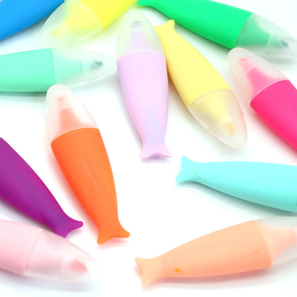 12 Pcs Fluorescent Watercolor Pen Marker Highlighter Colored Pens Highlighters Cartoon Markers Bulk