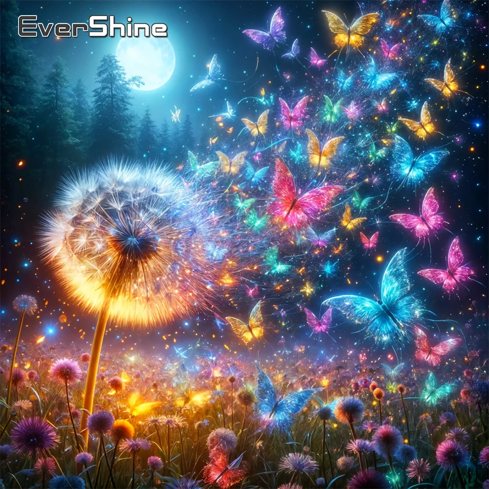 Evershine 5D Diamant Mosaik Löwenzahn Blume DIY Handarbeiten Diamant Malerei Schmetterling Acryl Handwerk Liefert Home Decor