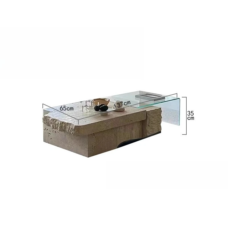 

Natural marble coffee table wabi sand wind medieval travertine square coffee table simple retro art glass