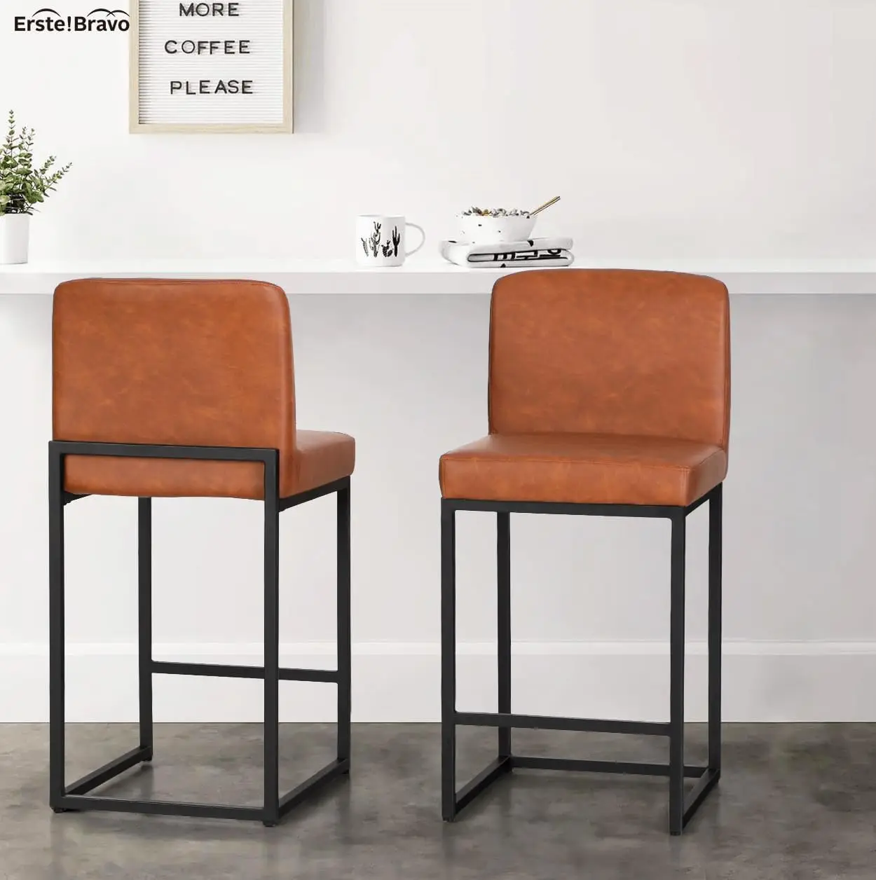 

Brown Bar Stools Counter Height Set Of 2 For Kitchen Counter 24 H Faux Leather Upholstered Modern Cognac Barstools With Ba